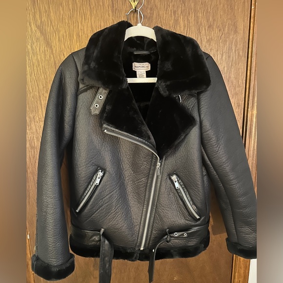 For The Republic Fur Motorcycle Bomber Jacket - fall x sheepskin - Picture 1 of 3